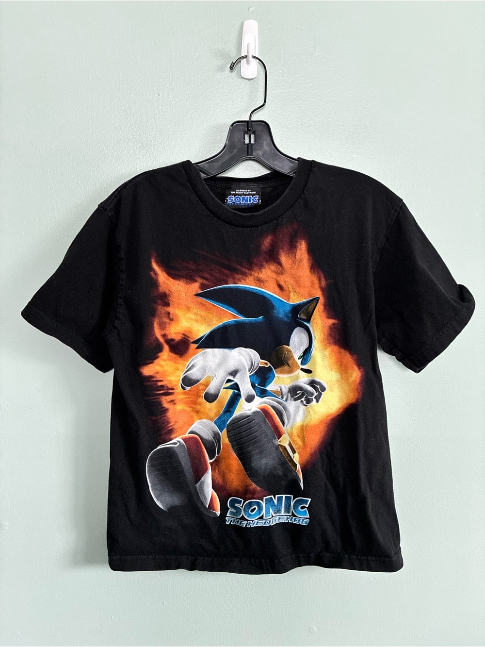 Sonic the Hedgehog Boys Kids Graphic Tee with Bleached Green Zone Back Sz L